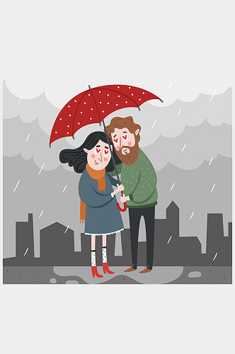 创意雨中撑伞的情侣矢量素材