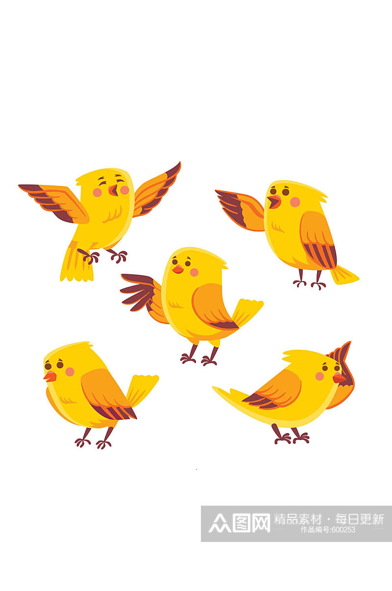 5款黄色鸟设计矢量素材素材