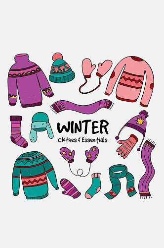 15款彩色花纹冬季衣物矢量素材