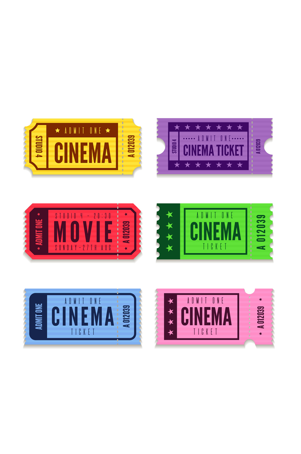 6款彩色电影票设计矢量素材