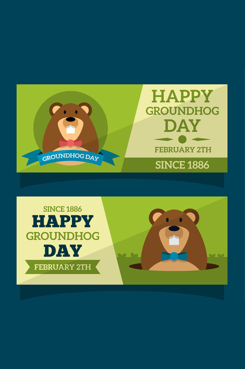 2款卡通土拨鼠日banner矢量素材