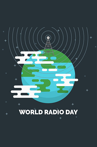 创意世界广播日的广播电视发射塔矢量图