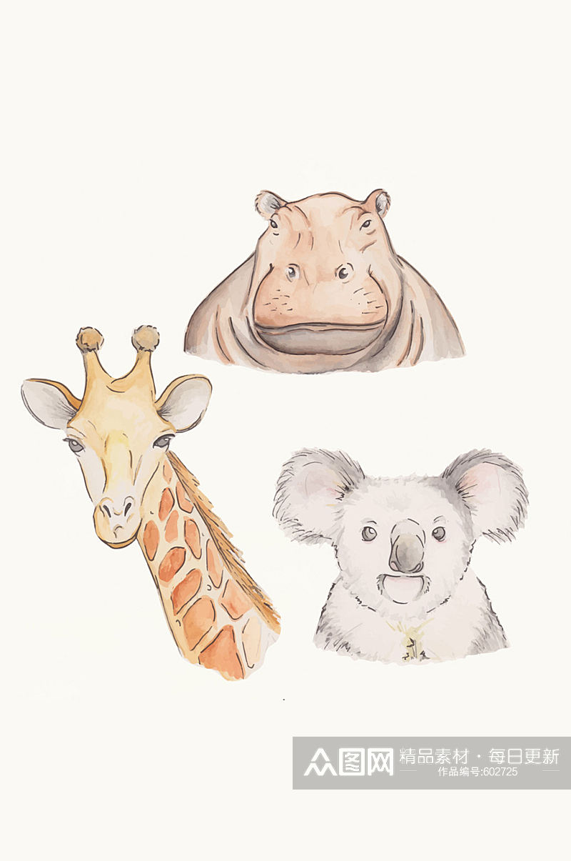 好看的3款彩绘野生动物头像矢量素材素材