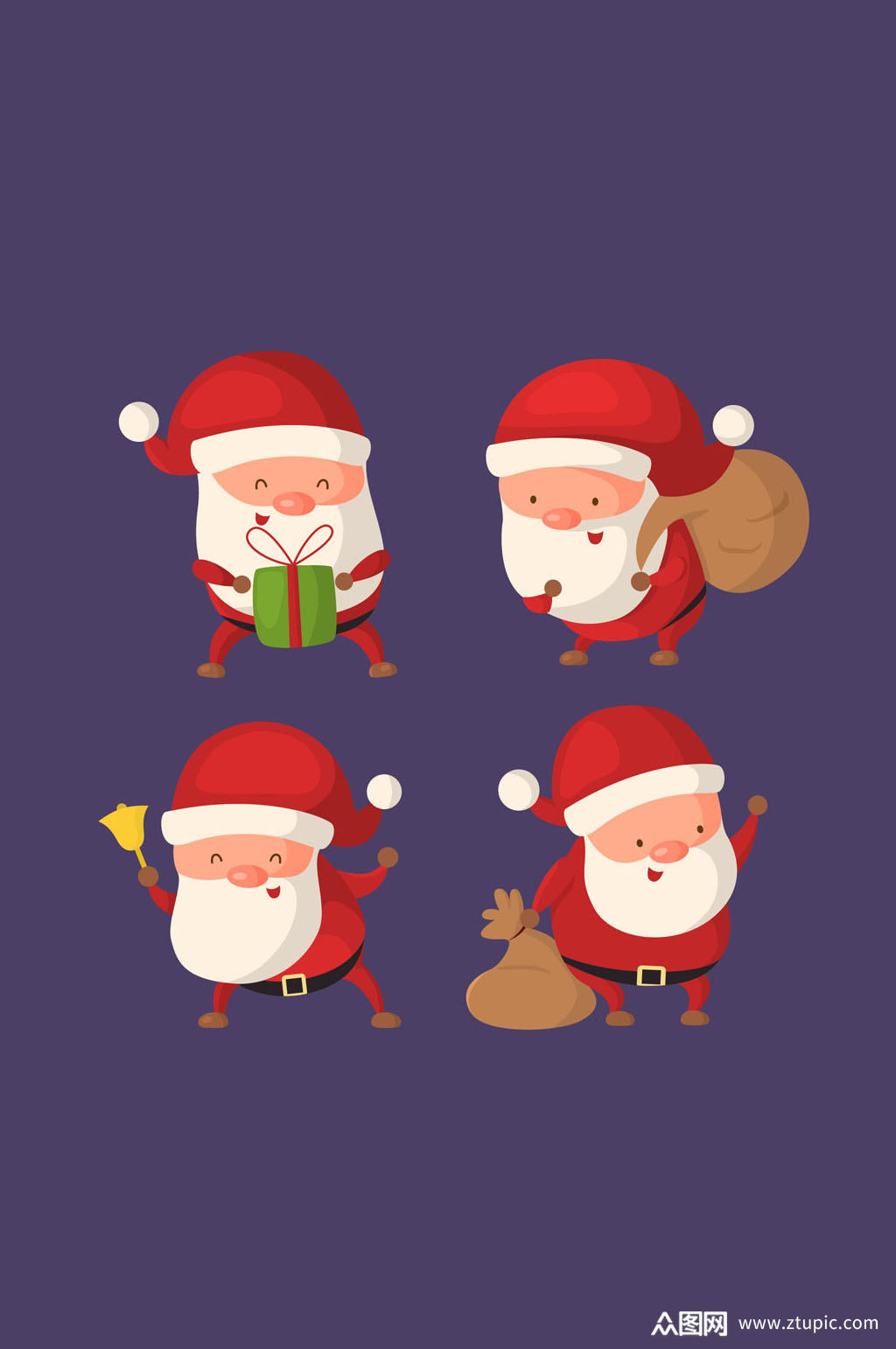 4款卡通圣诞老人动作矢量素材