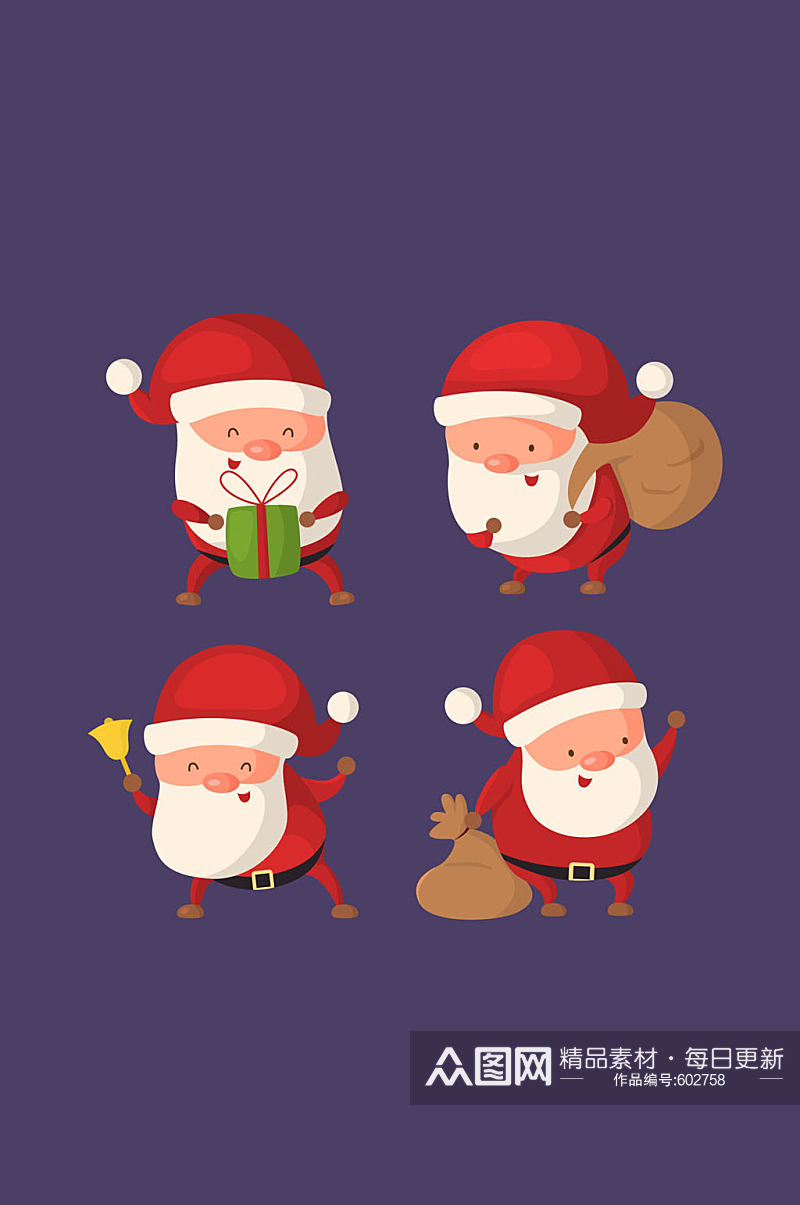 4款卡通圣诞老人动作矢量素材素材