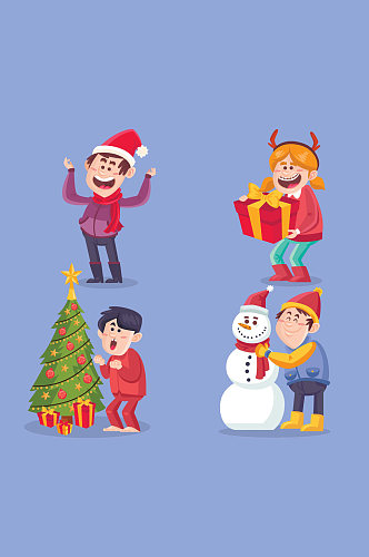 4款卡通圣诞节人物矢量素材
