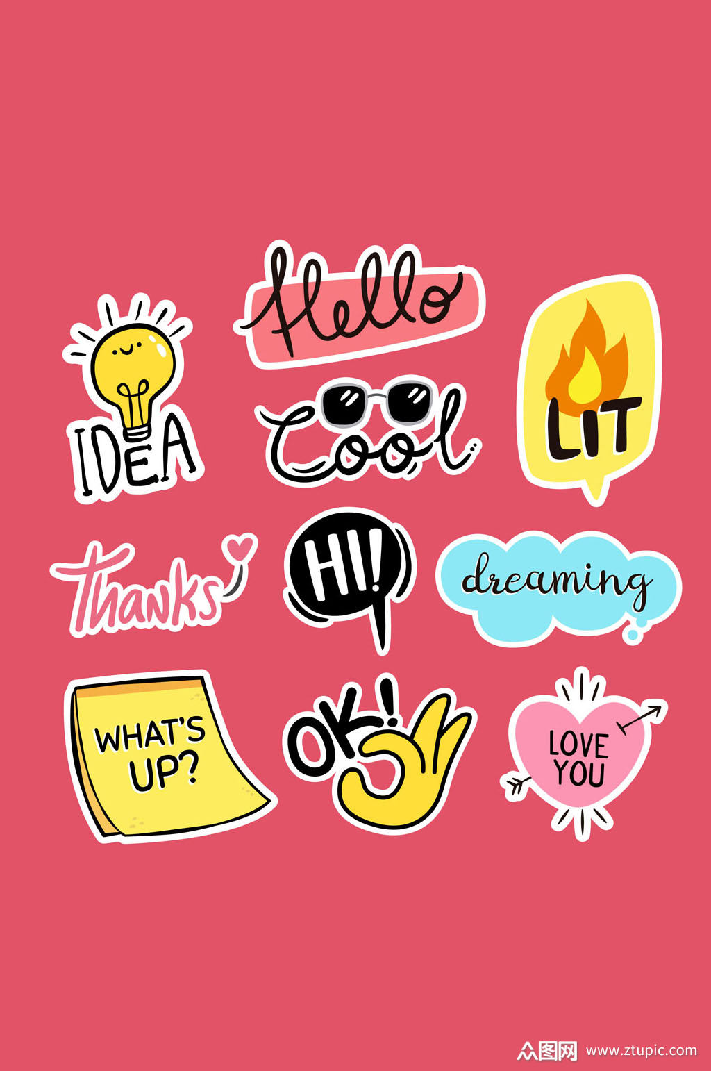 10款彩绘语言贴纸矢量素材