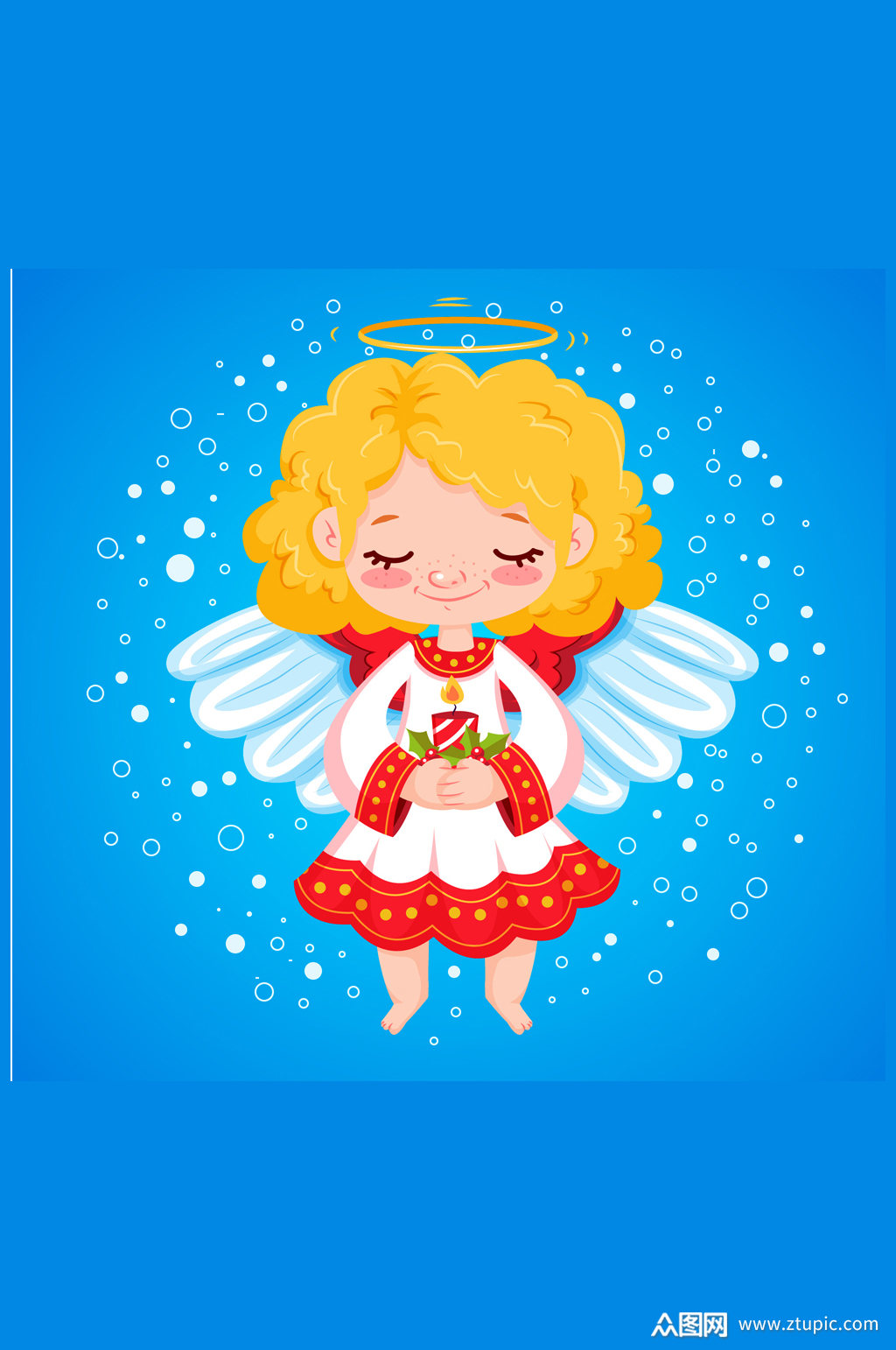 可爱捧蜡烛的金发圣诞天使矢量图