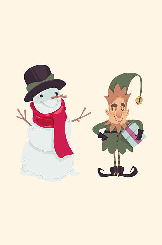 彩绘圣诞节雪人和精灵矢量素材