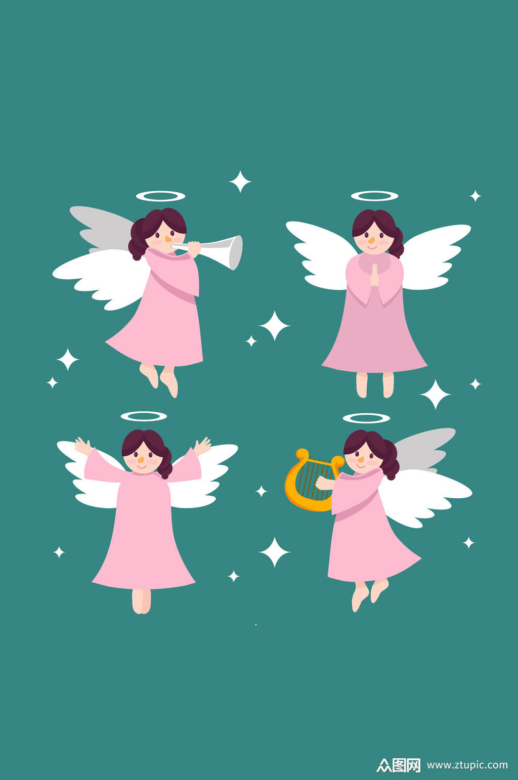 4款紫色衣服圣诞天使矢量素材