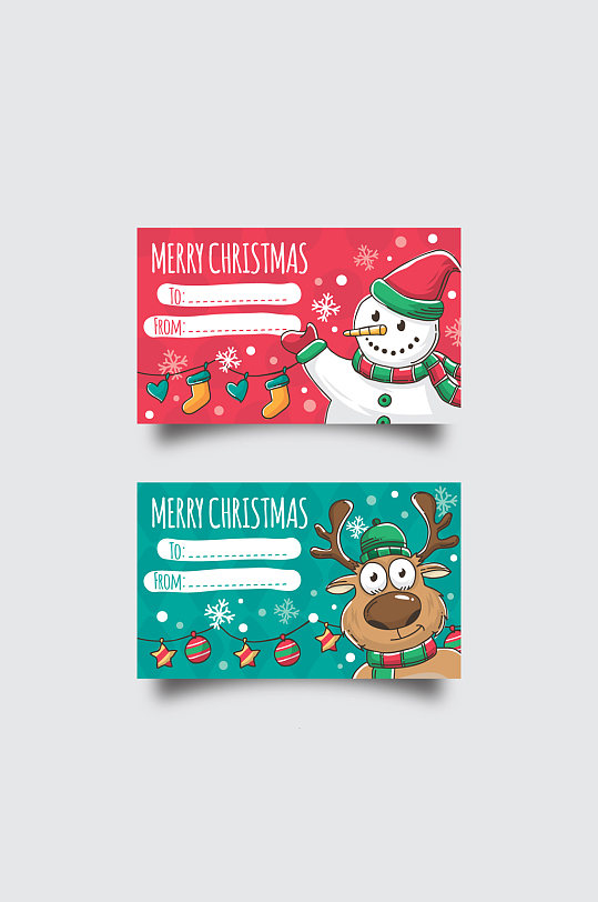 2款彩绘圣诞节留言卡片矢量素材