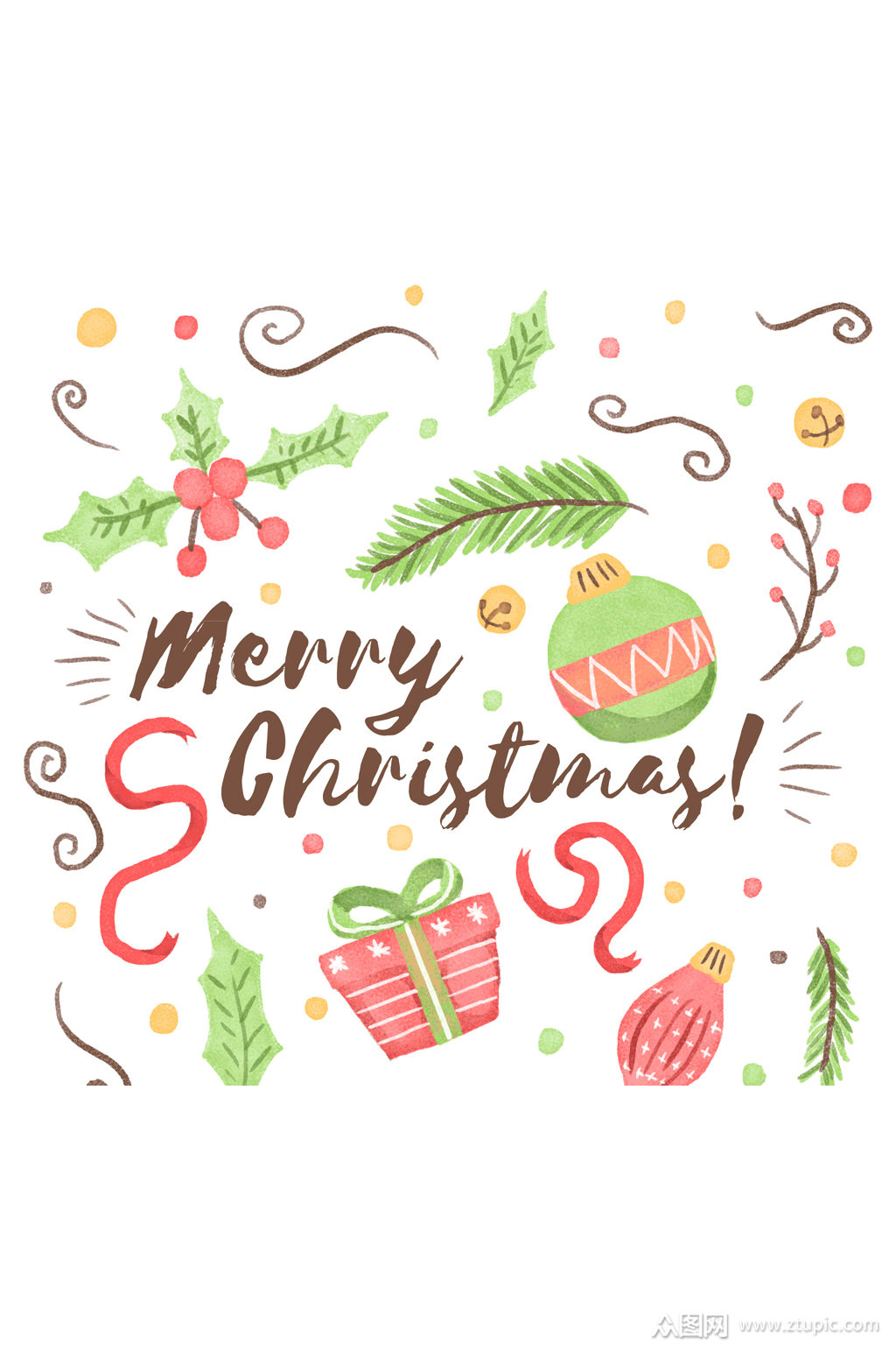 水彩绘圣诞节元素矢量素材