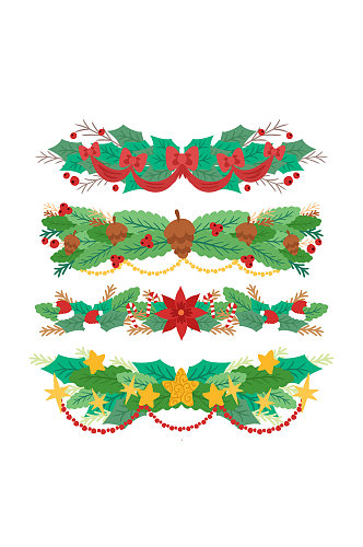 4款彩色圣诞节植物花边矢量素材