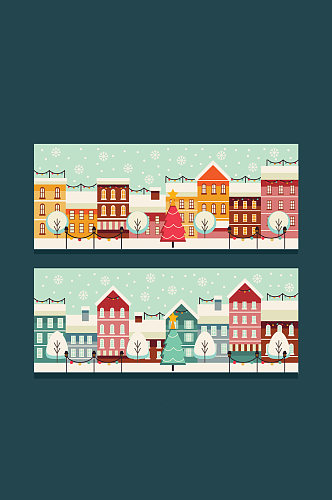 2款创意圣诞小城风景banner矢量图