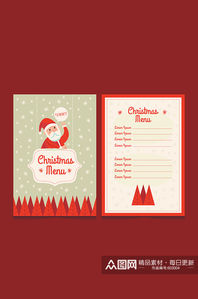 创意圣诞老人装饰餐馆菜单矢量图素材