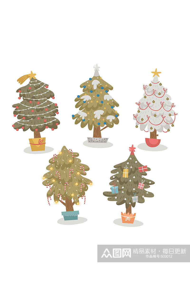 5款创意圣诞树盆栽矢量素材素材