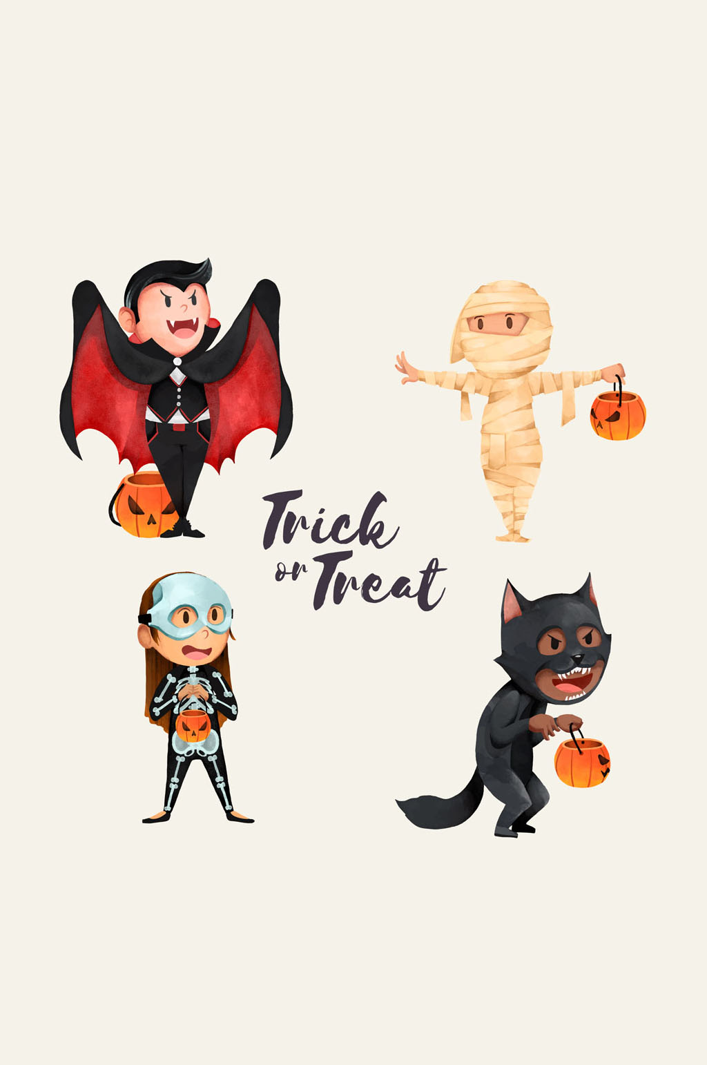 4款彩绘万圣节角色矢量素材