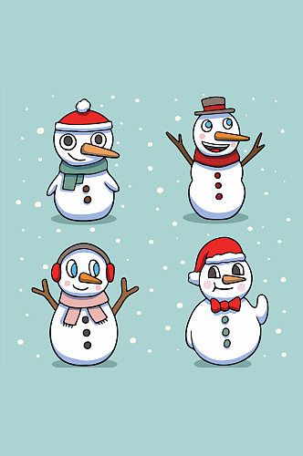 4款彩绘雪中的雪人矢量素材