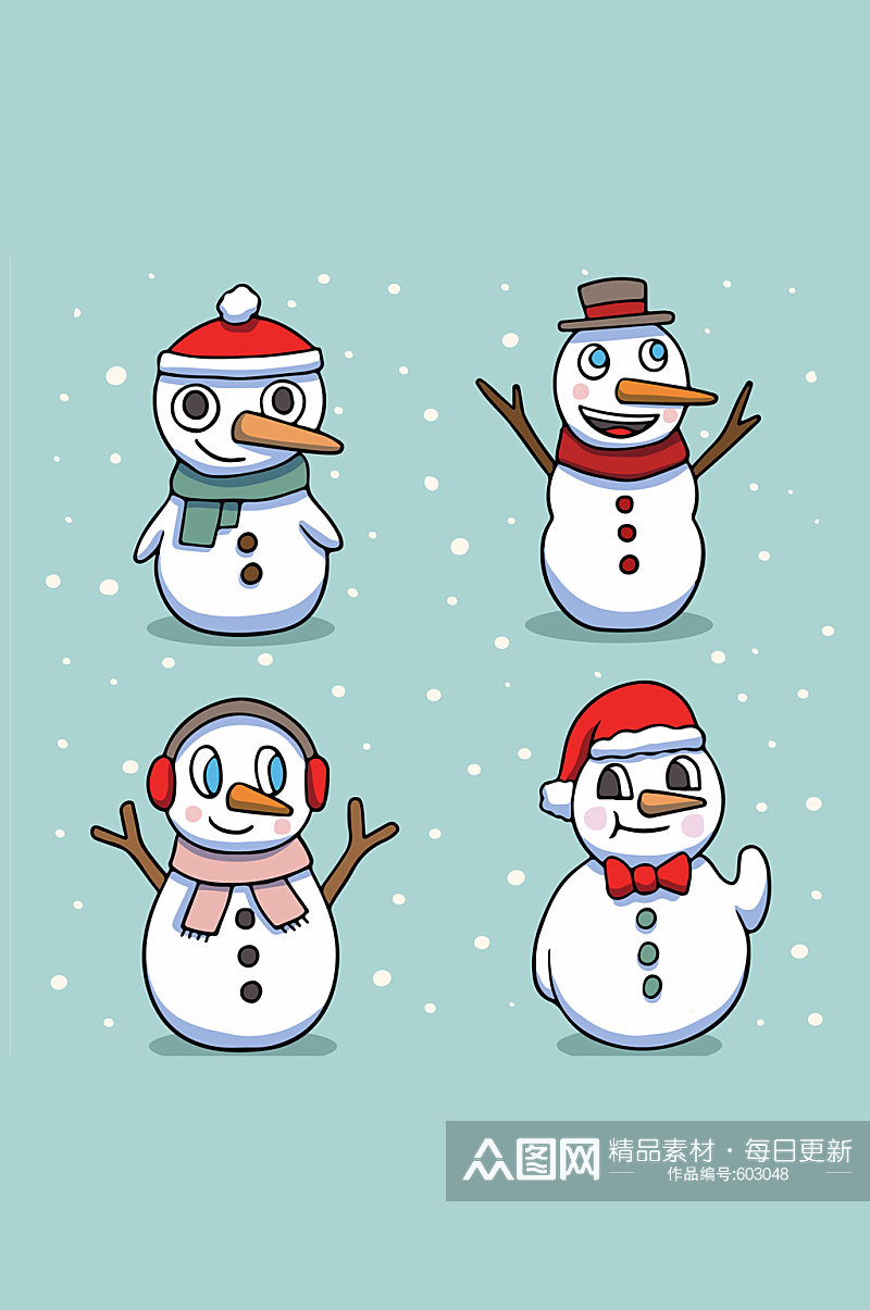 4款彩绘雪中的雪人矢量素材素材