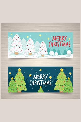 2款彩绘圣诞树木banner矢量素材