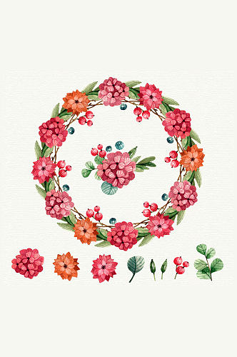 彩绘圣诞节花环和8款花卉矢量图