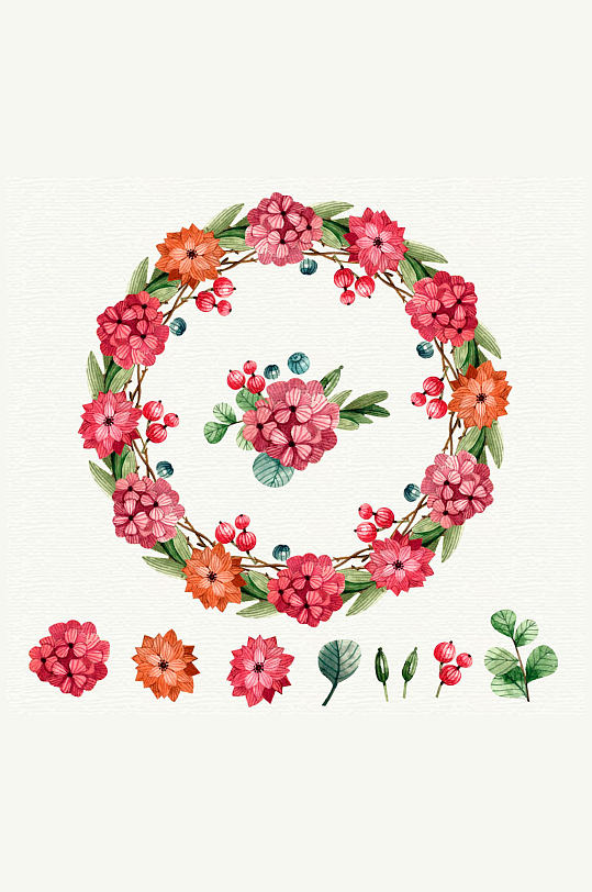 彩绘圣诞节花环和8款花卉矢量图