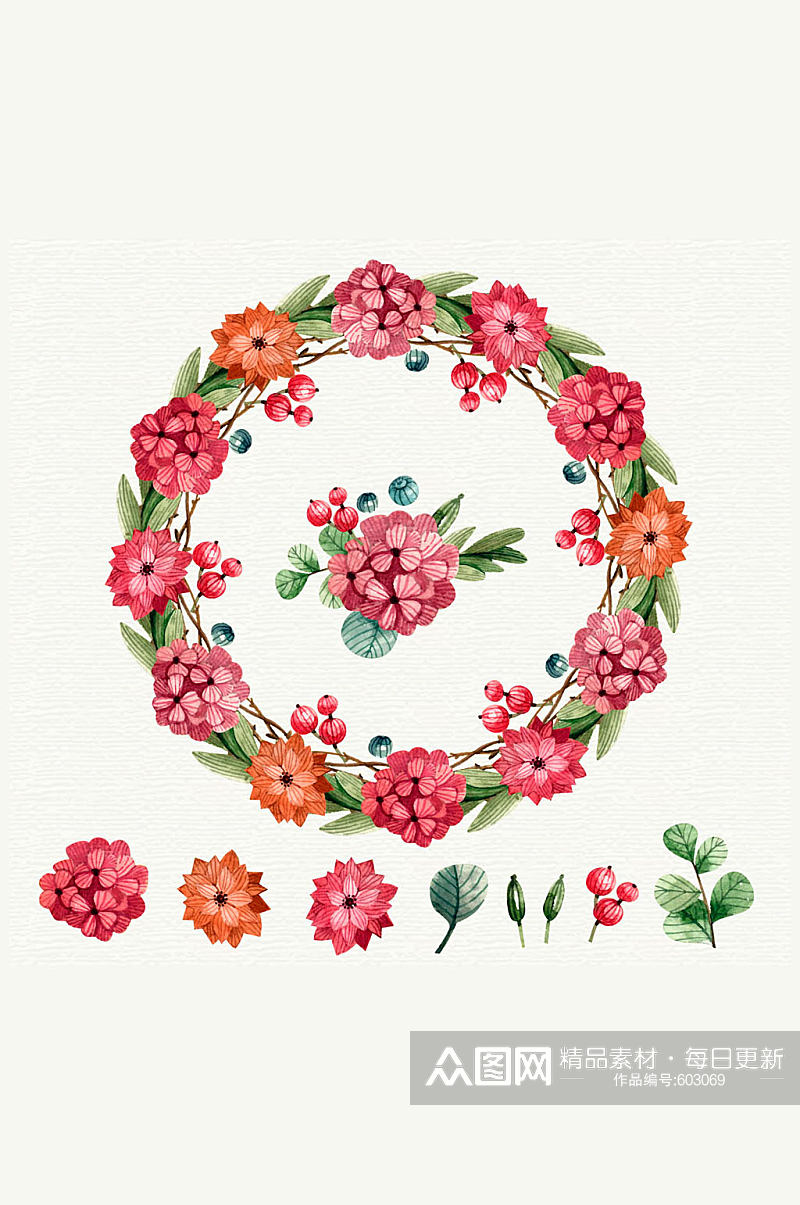 彩绘圣诞节花环和8款花卉矢量图素材