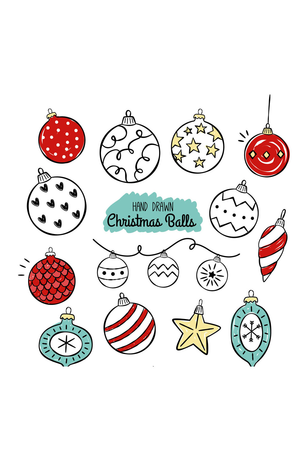 >15款手绘圣诞吊球设计矢量素材
