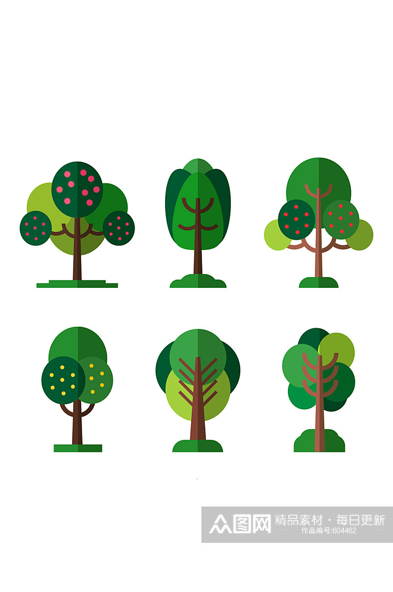6款扁平化绿色树木矢量素材素材
