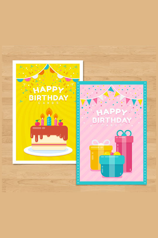 2款彩色生日快乐卡片矢量素材