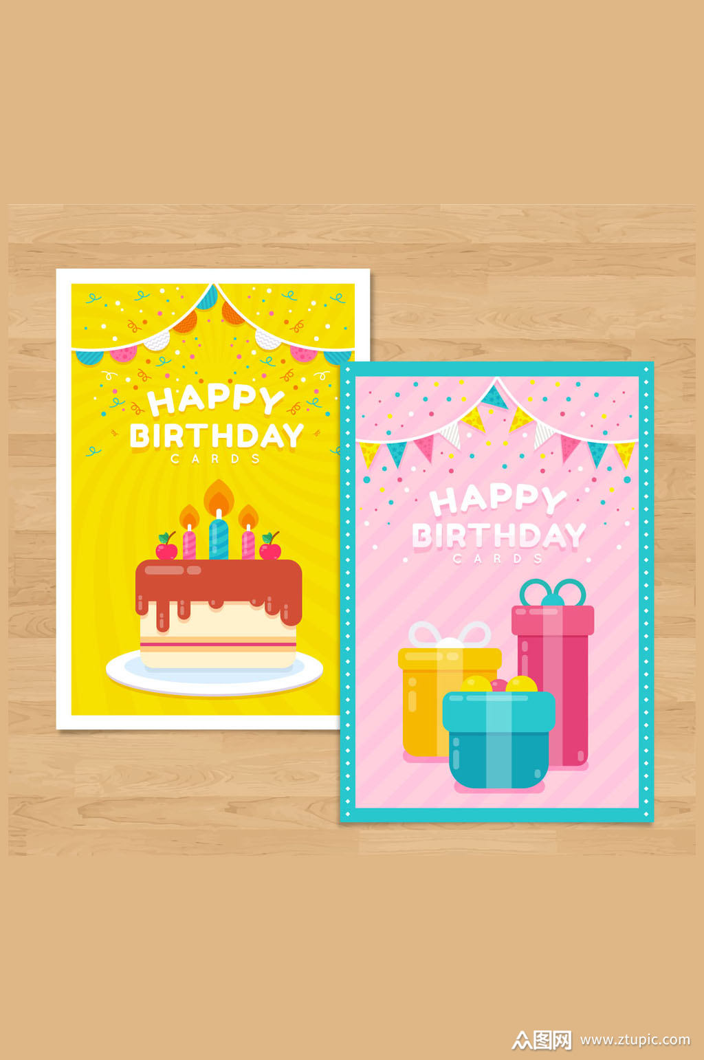 2款彩色生日快乐卡片矢量素材模板下载-编号604595-众图网
