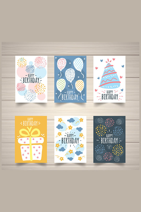6款手绘生日卡片设计矢量素材-众图网