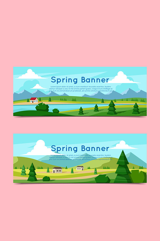 2款美丽春季风景banner矢量素材