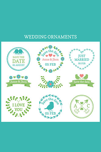 9款蓝色婚礼花纹标签矢量素材