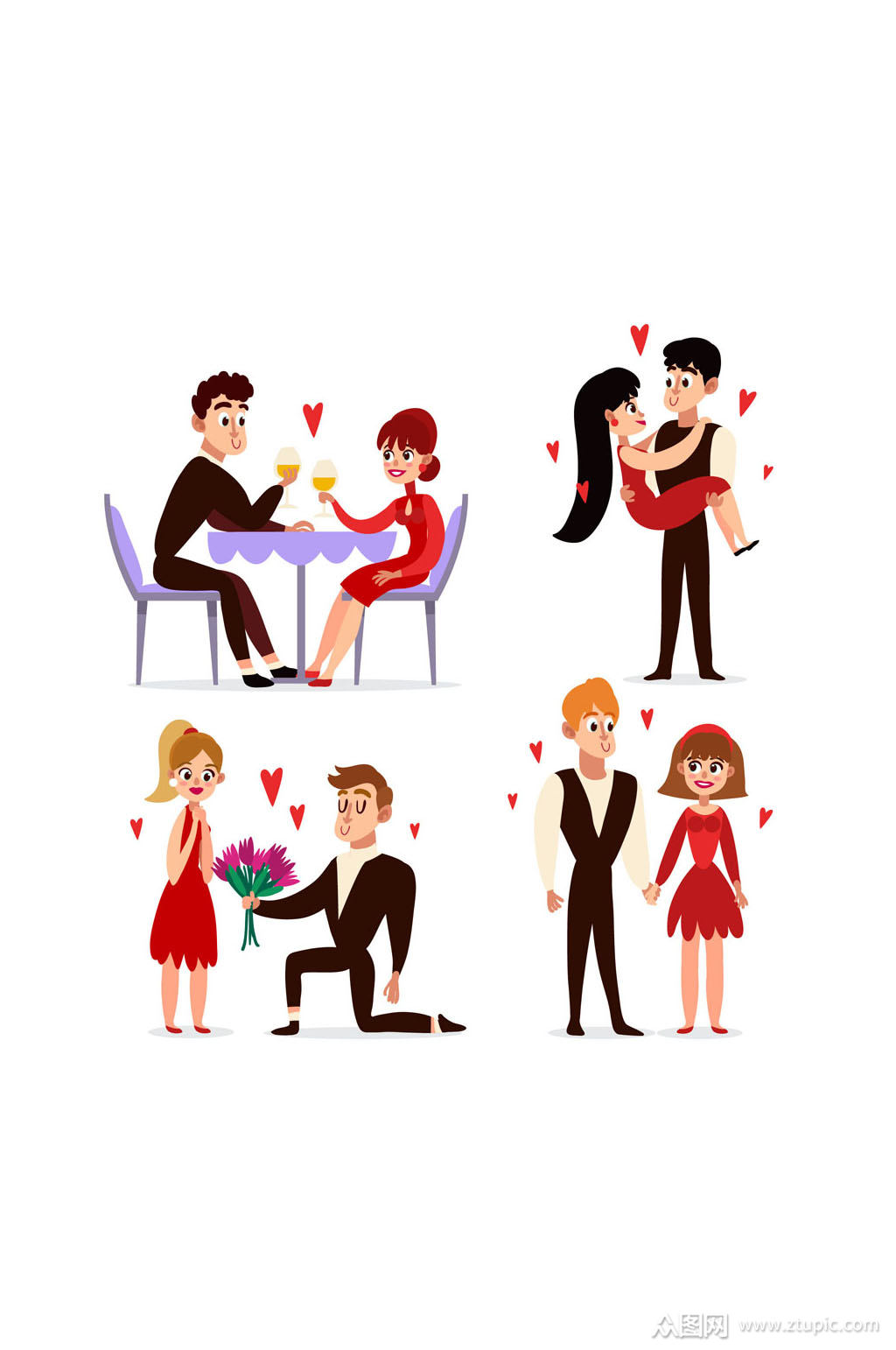 4对创意约会中的情侣矢量素材模板下载-编号604655-众图网