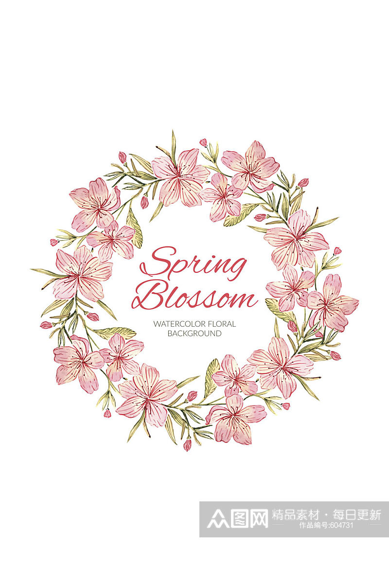 手绘粉色春季樱花花环矢量素材素材
