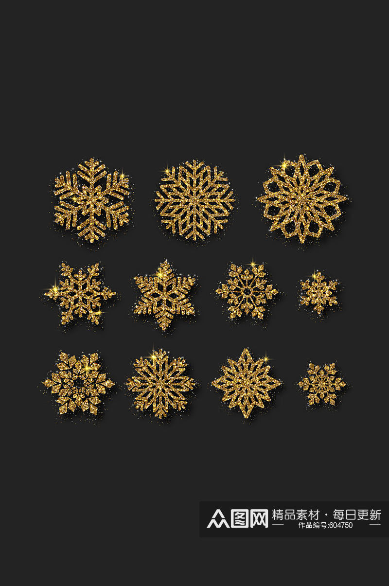 11款金色闪亮雪花设计矢量图素材