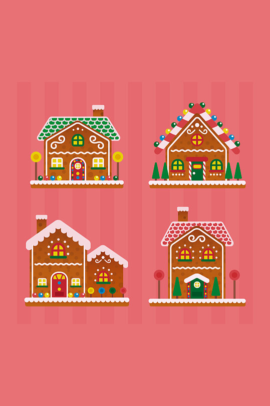 4款美味白色房顶姜饼屋矢量素材
