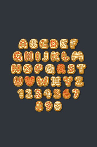 36个创意饼干字母和数字矢量图
