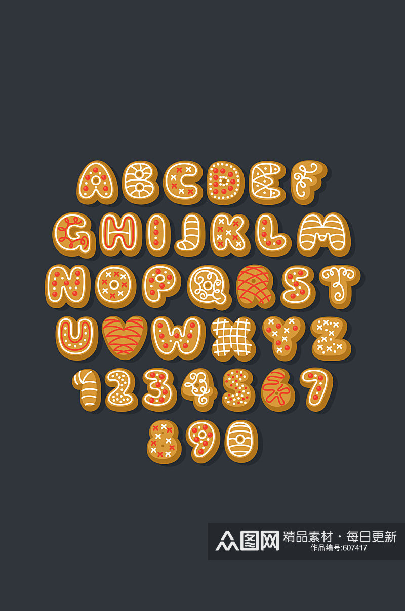 36个创意饼干字母和数字矢量图素材