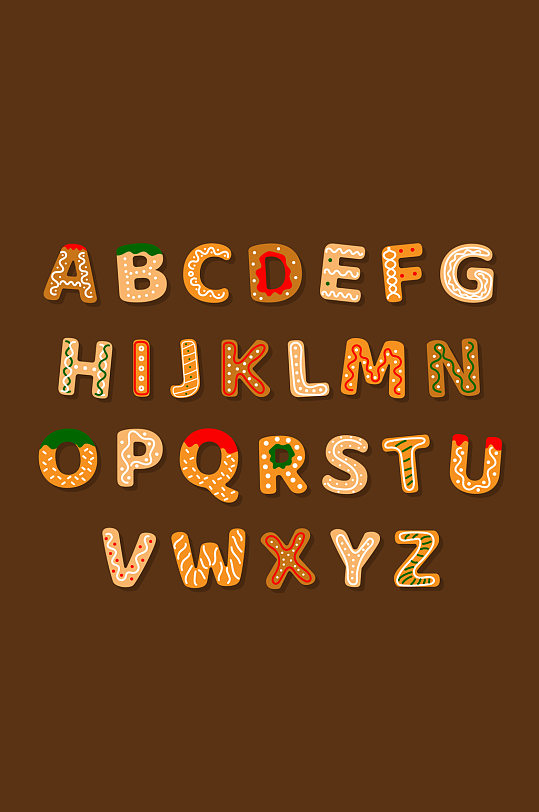 26个创意大写字母饼干矢量素材