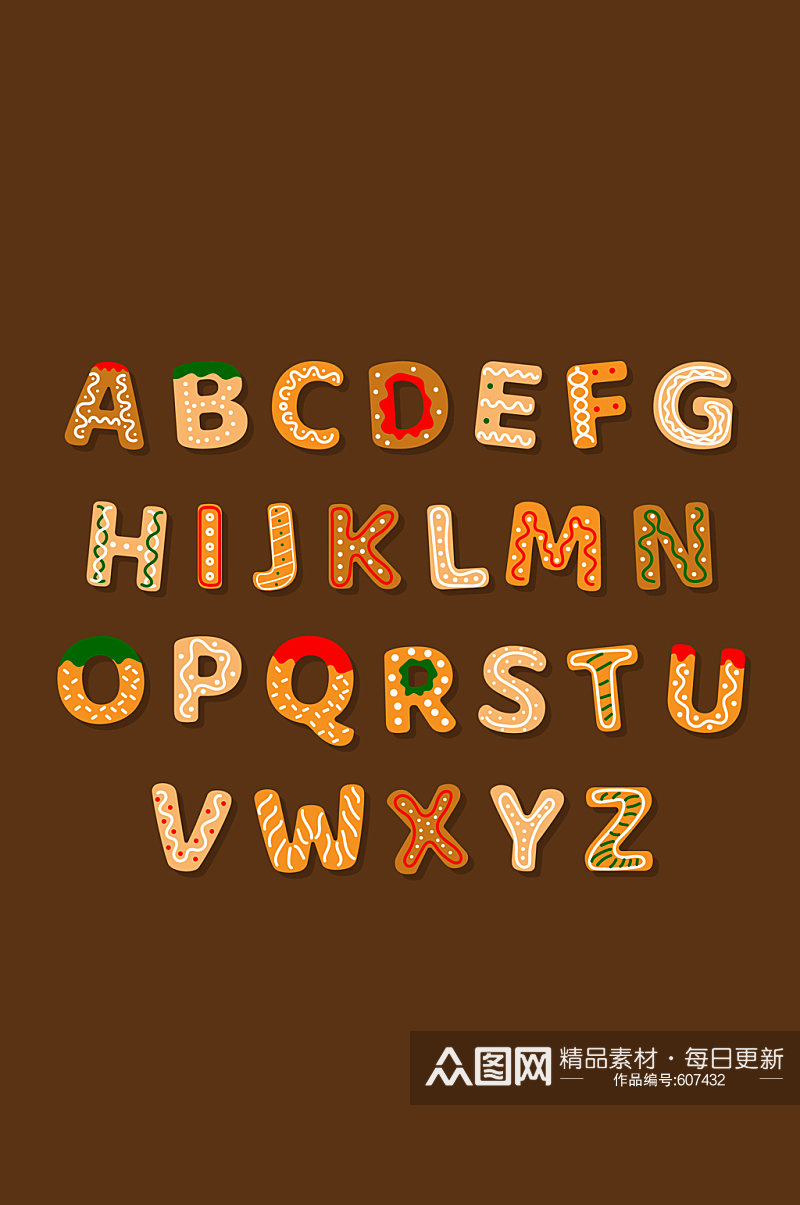 26个创意大写字母饼干矢量素材素材