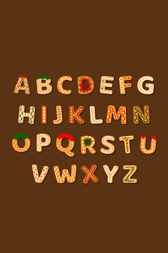 26个创意大写字母饼干矢量素材