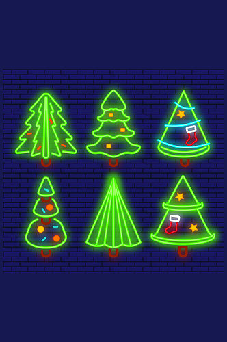 6款创意霓虹灯圣诞树矢量素材