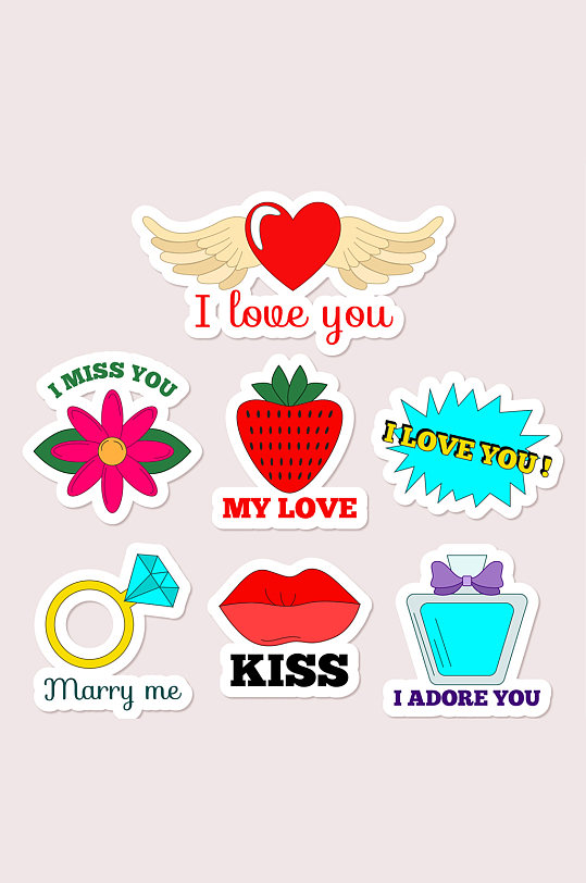 7款创意爱的贴纸矢量素材-众图网
