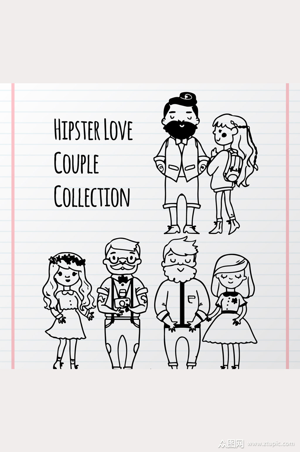 3对手绘时尚情侣设计矢量素材