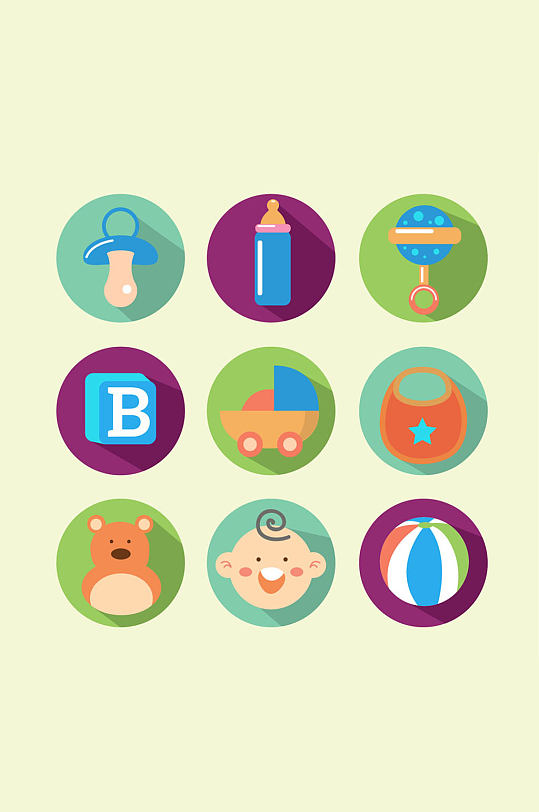 9款圆形婴儿元素图标矢量图
