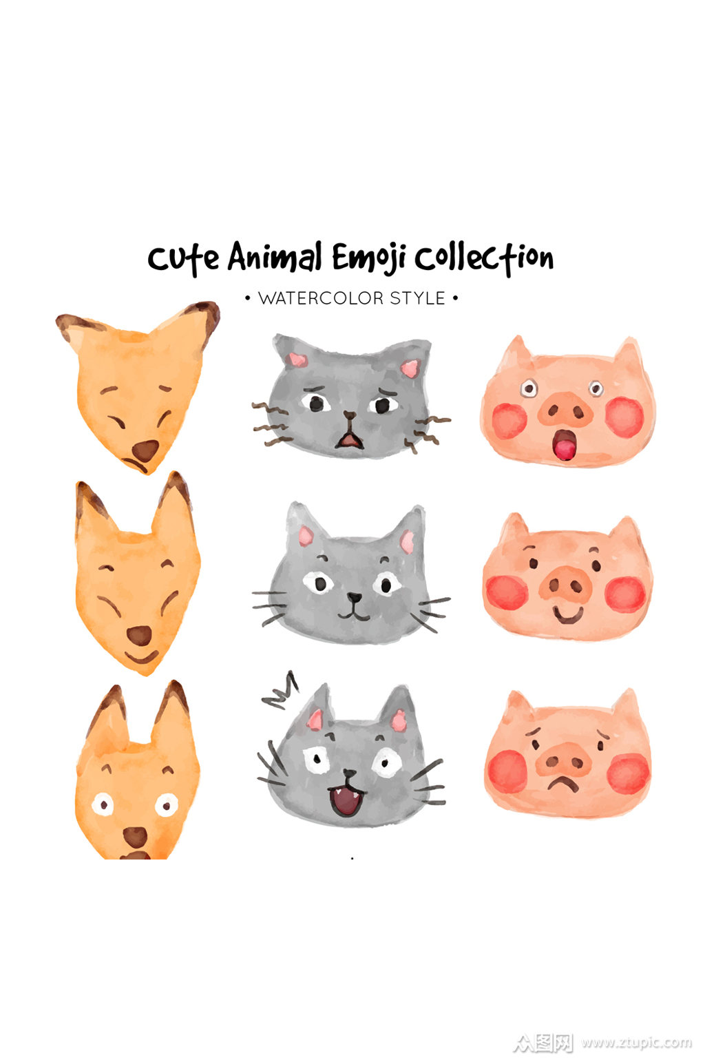 9款可爱动物表情矢量素材