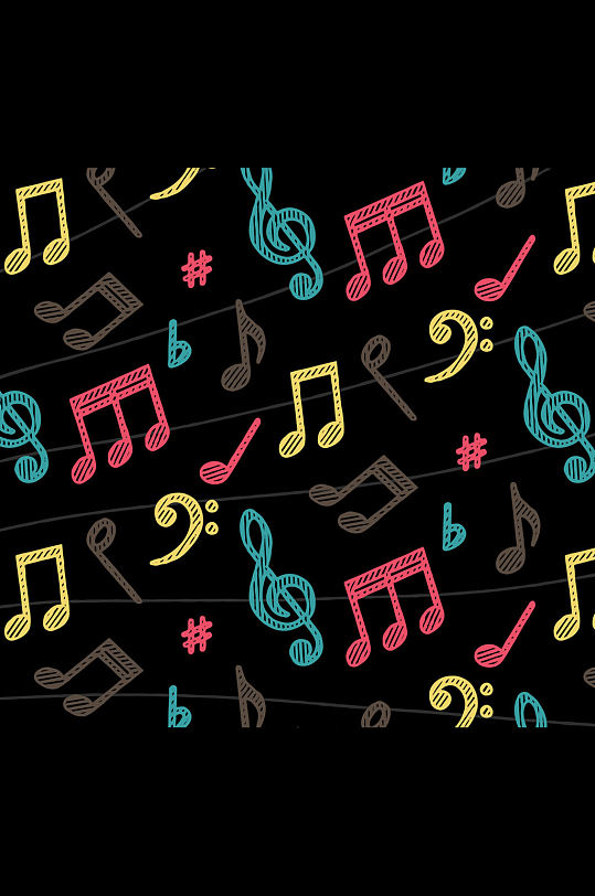 彩色音符无缝背景矢量素材