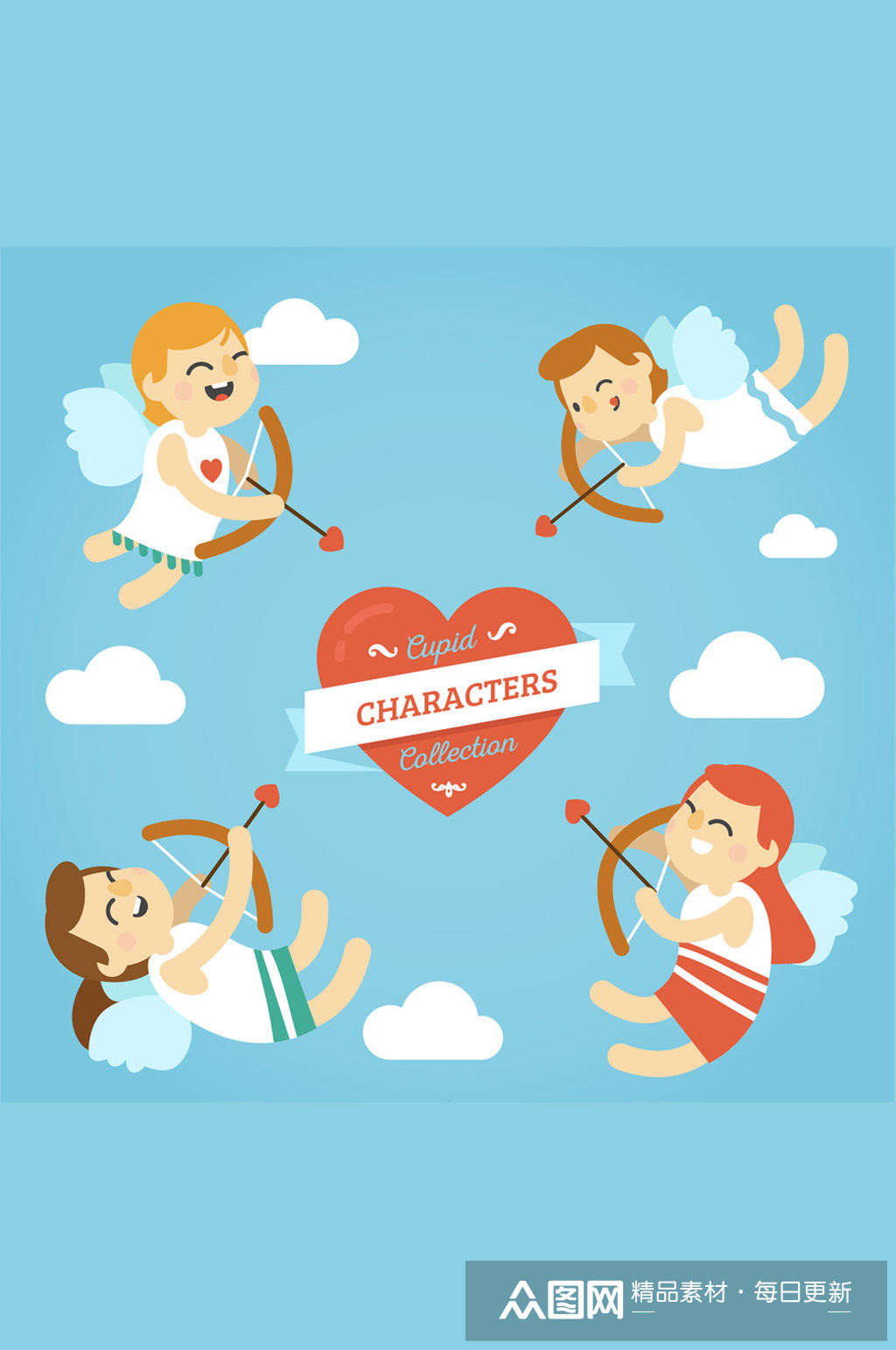4款调皮射箭丘比特矢量素材